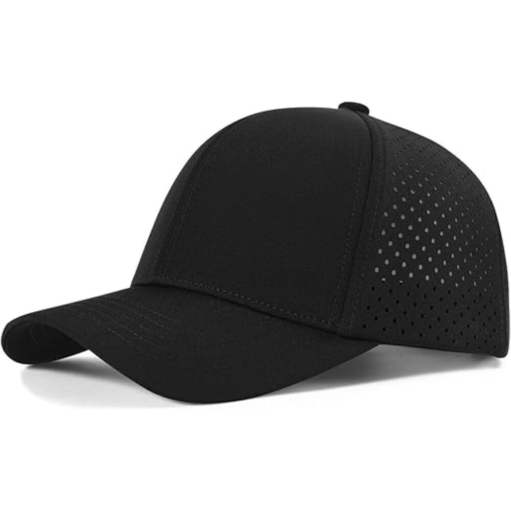 Men's Black Perforated Adjustable Sports Laser Cut Mesh Ball Curved Brim Caps